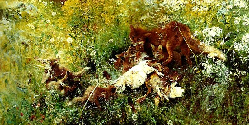 bruno liljefors ravfamilj oil painting image